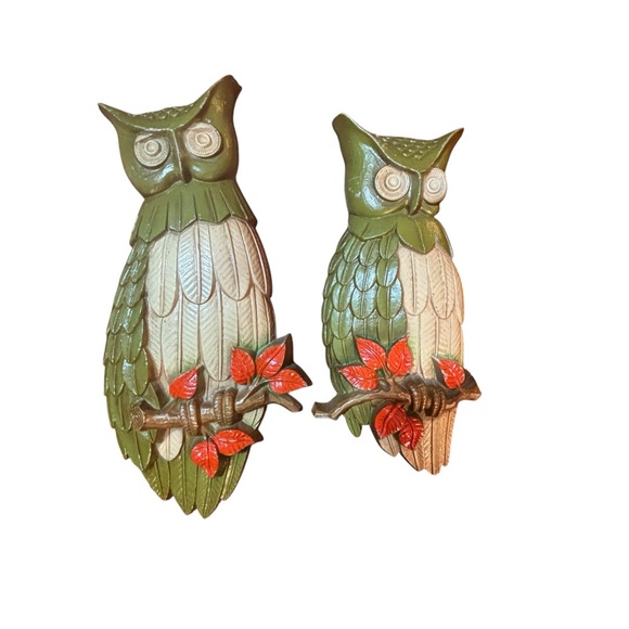 Sexton Vtg 1969 MCM Metal Wall Owls Green Plaques Retro Sexton USA Set of 2 - Picture 3 of 16